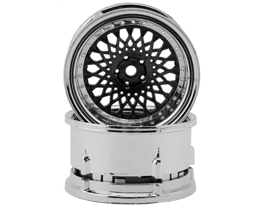 DS Racing Element Mesh 1/10 Drift Wheels (Gunmetal w/Chrome Lip) (2) (Adjustable Offset) w/12mm Hex