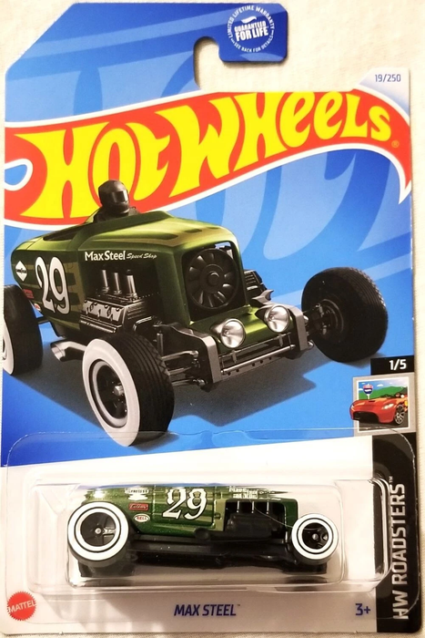 2024 Hot Wheels #19 HW Roadsters 1/5 MAX STEEL Green w/White Wall Black 5 Spoke