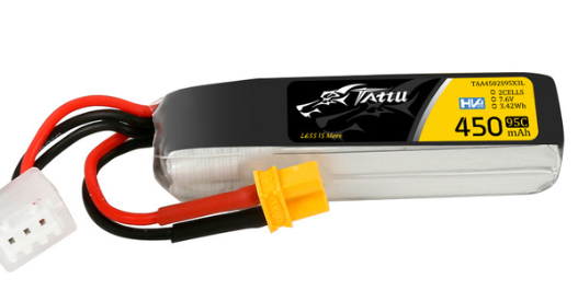 Tattu 450mAh 2s 95C 7.6V High Voltage Lipo Battery Pack with XT30 Plug - Long Pack
