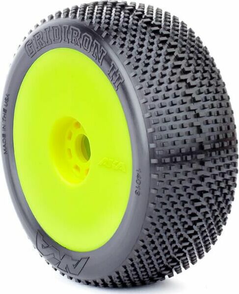 1/8 Gridiron II Soft Long Wear Pre-Mounted Tires, Yellow EVO Wheels (2): Buggy