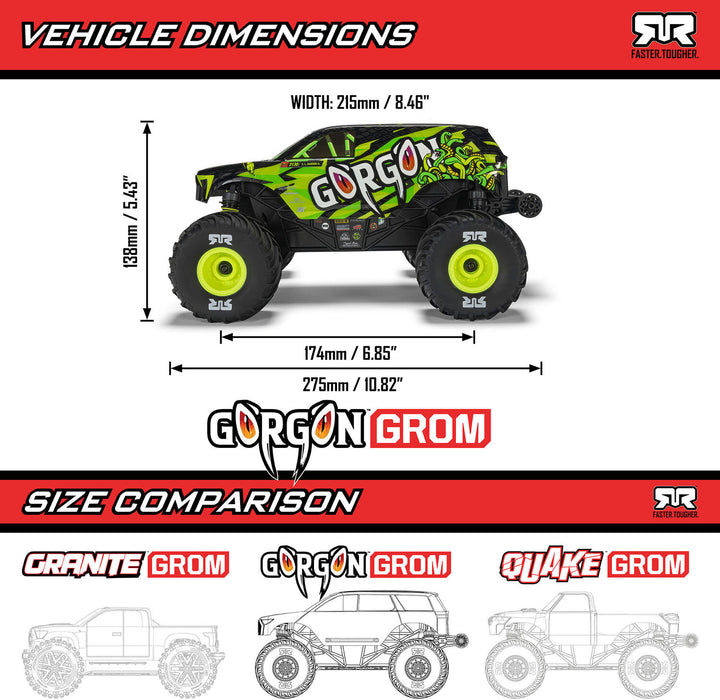 1/16 GORGON GROM 4X4 RTR Brushed Monster Truck (Battery & Charger Included), Yellow