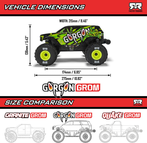 1/16 GORGON GROM 4X4 RTR Brushed Monster Truck (Battery & Charger Included), Red