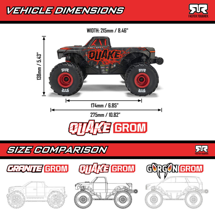 1/16 QUAKE GROM 4X4 RTR Brushed Monster Truck (Battery & Charger Included), Red