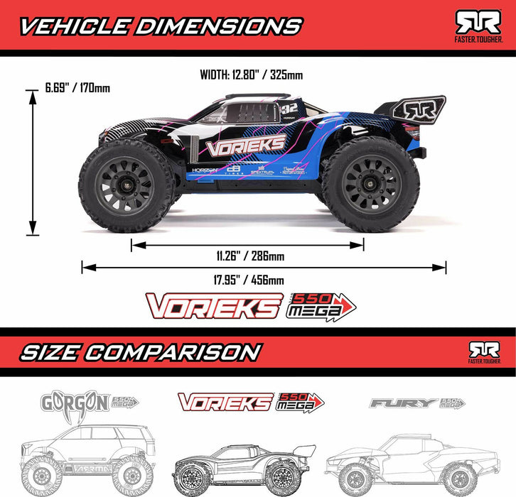 1/10 VORTEKS MEGA 550 2WD Stadium Truck RTR, Blue