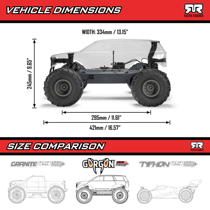 1/10 GORGON 2WD RTA Kit Brushed Monster Truck (Battery & Charger Included), Clear