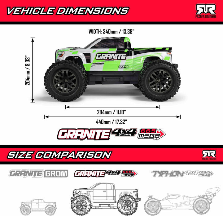 1/10 GRANITE MEGA 665 4X4 RTR Brushed Monster Truck, Orange