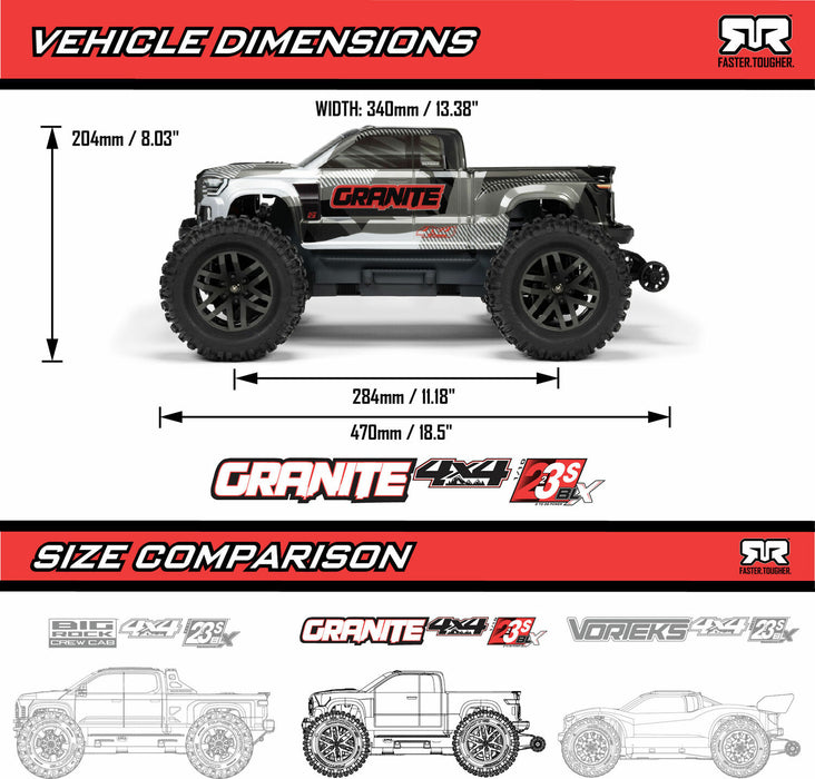1/10 GRANITE 223S DSC 4X4 RTR Brushless Monster Truck, Gun Metal