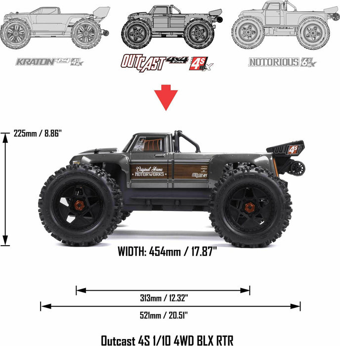 1/10 OUTCAST 4X4 4S V2 BLX Stunt Truck RTR, Gunmetal