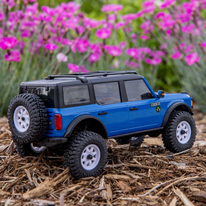 1/30 SCX30 Ford Bronco 4X4 RTR Brushed Rock Crawler (Battery & Charger Included), Blue