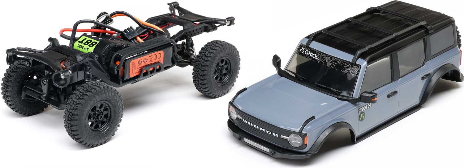 1/30 SCX30 Ford Bronco 4X4 RTR Brushed Rock Crawler (Battery & Charger Included), Blue