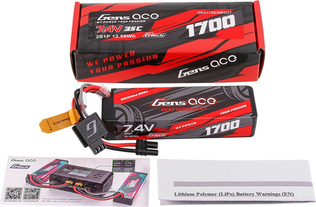 Gens ace 1700mAh 2S 35C 7.4V G-Tech Hardcase Lipo Battery with EC2 Plug