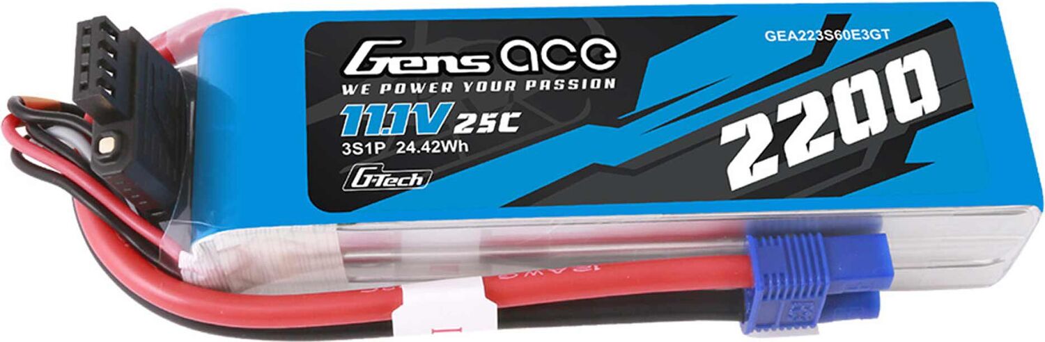 11.1V 2200mAh 3S 60C G-Tech LiPo Battery: EC3