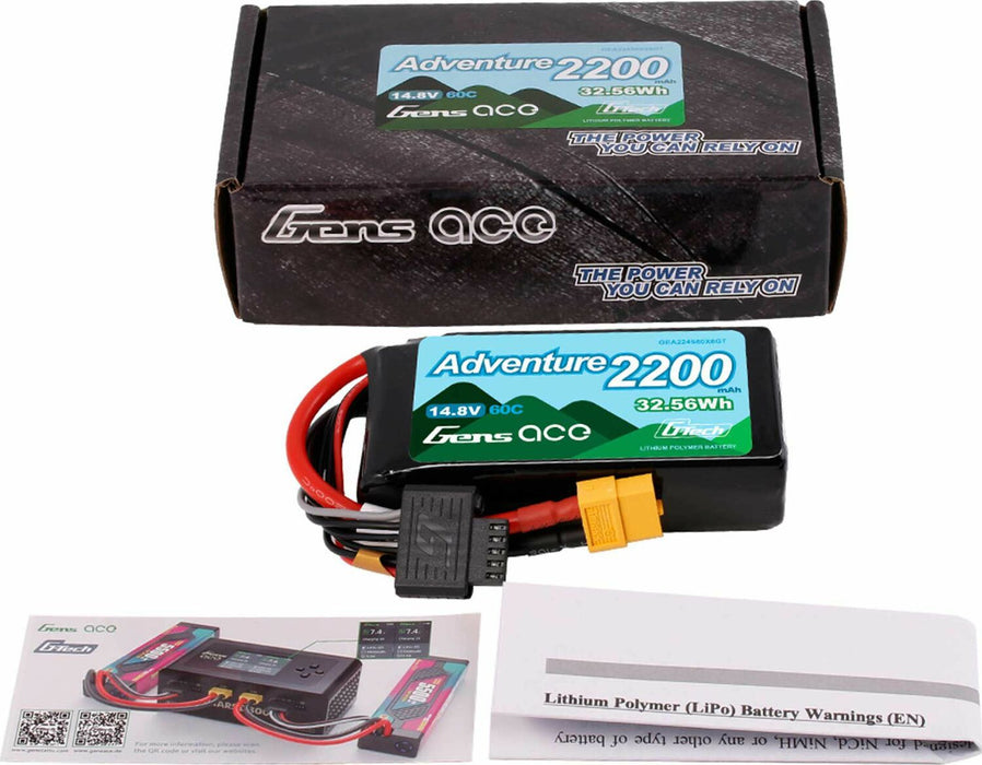 Gens ace 2200mAh 4S 60C 14.8 V G-Tech Adventure Lipo Battery Pack with XT60 Plug