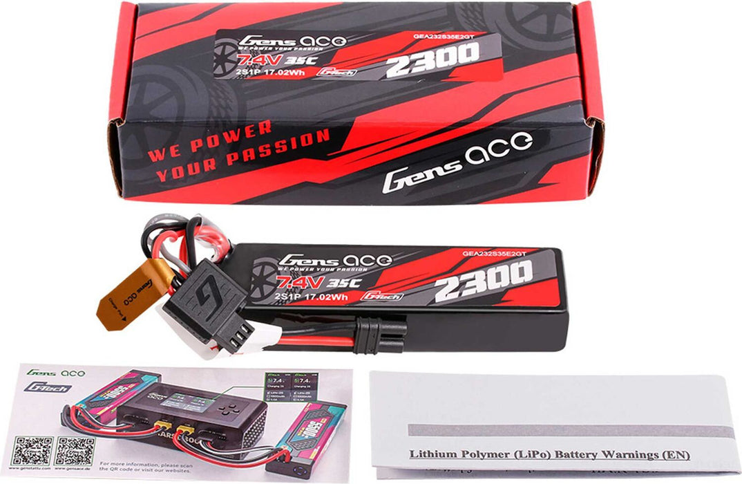 Gens ace 2300mAh 2S 35C 7.4V G-Tech Lipo Battery Pack with EC2 Plug