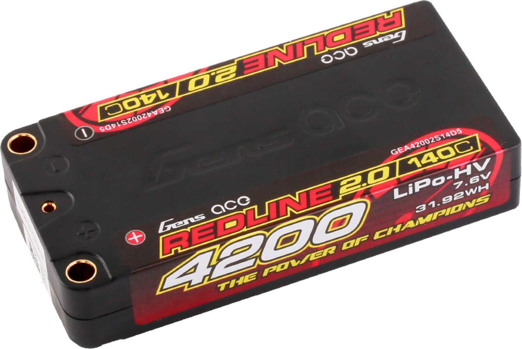 7.6V 4200mAh 2S 140C Shorty Hardcase LiHV Battery: 5mm Tubes