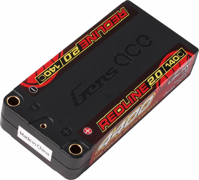 Gens ace Redline 2.0 4400mAh 2S 7.6V 140C HardCase Lipo Battery with 5.0mm bullet