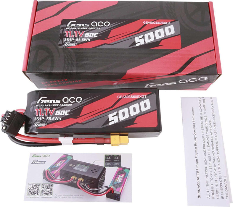 11.1V 5000mAh 3S 60C G-Tech Short-Size LiPo Battery: XT60