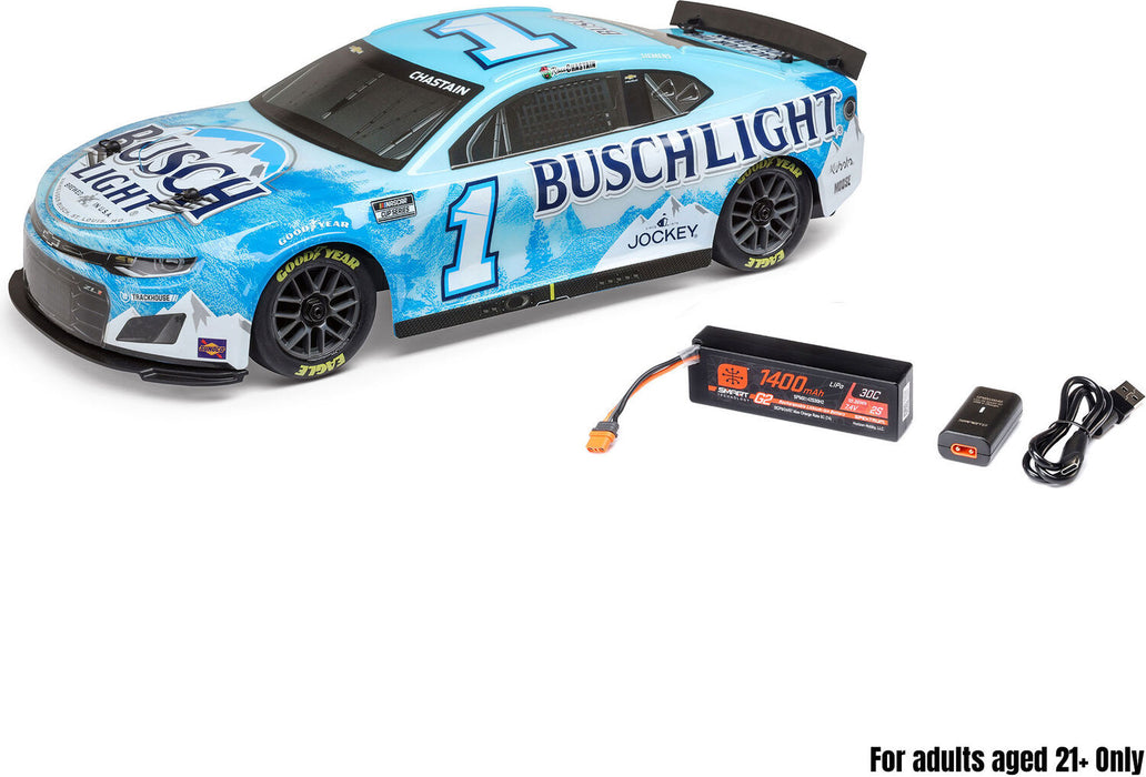 1/12 NASCAR RC Race Car Ross Chastain No. 1 2025 Busch Light Chevrolet ZL1 2S AWD RTR Brushed On-Road (Battery & Charger Included),  Blue