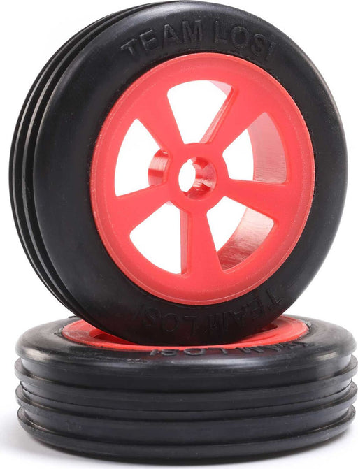 Rib Front Tires, Mounted, Red (2): Mini JRX2