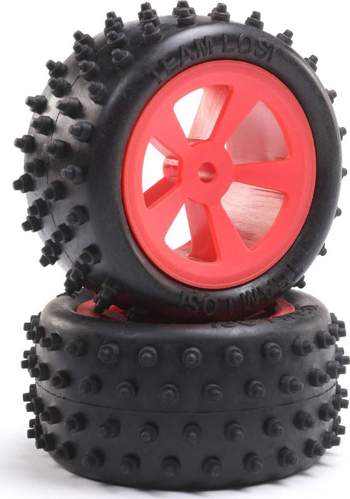 4 Row Rear Tires, Mounted, Red (2): Mini JRX2