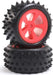 4 Row Rear Tires, Mounted, Red (2): Mini JRX2