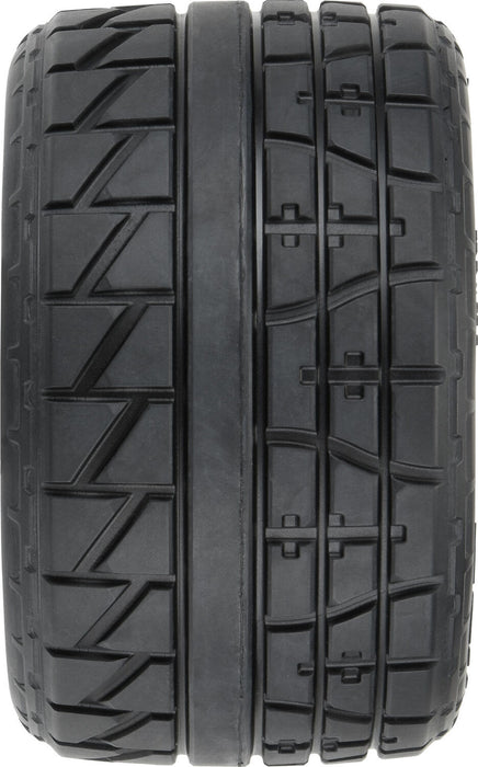 1/8 Menace HP BELTED Fr/Rr 3.8" MT Tires Mounted 17mm Black Raid (2)