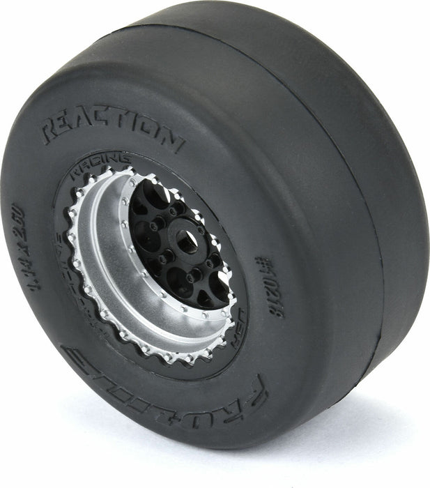 1/16 Reaction Rear Tires MTD 8mm Black/Silver (2): Losi Mini Drag