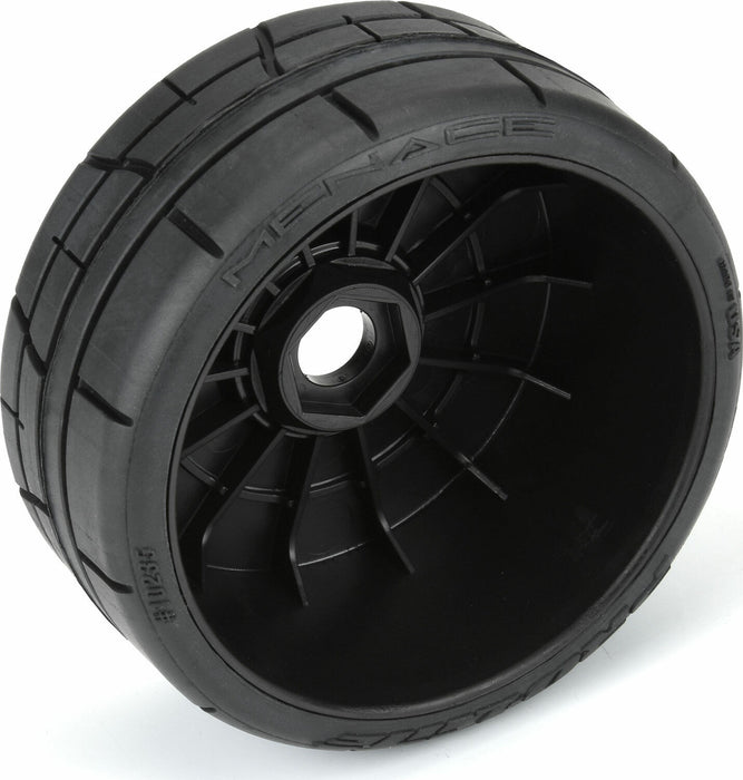 1/8 Menace HP BELTED Speed Run F/R Tires Mounted 17mm Black (2)