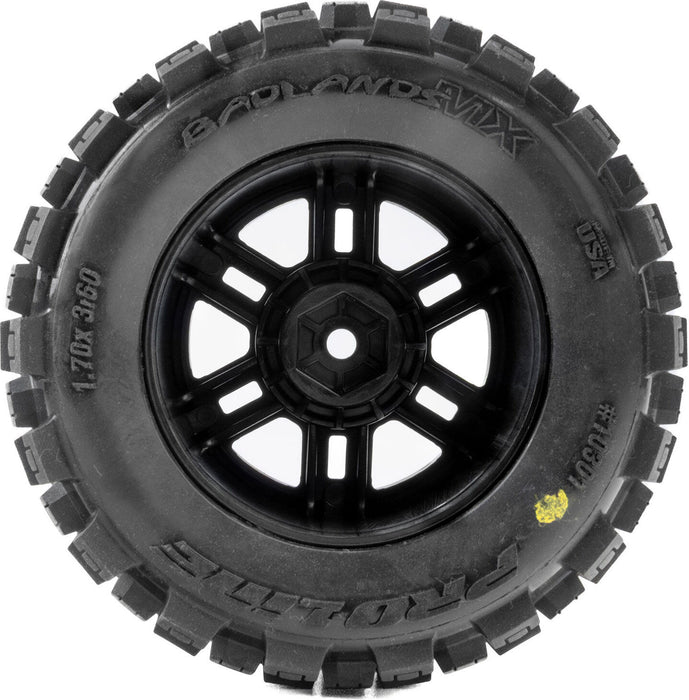 Badlands Front/Rear Tires MTD 12mm Black Split Six (2): ARRMA MINI KRATON