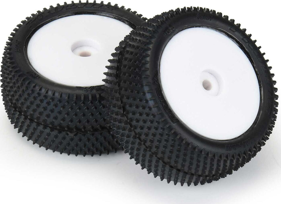 1/18 Prism Rear Carpet Mini-B Tires Mounted 8mm White Wheels (2)