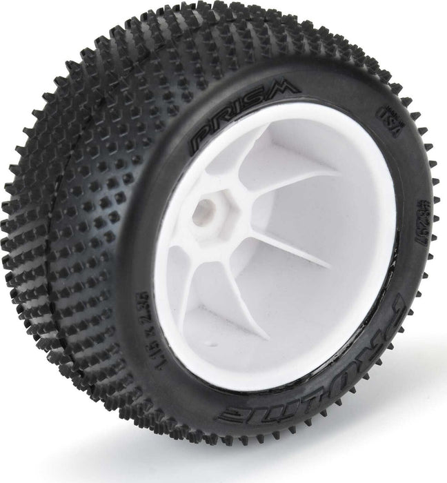 1/18 Prism Rear Carpet Mini-B Tires Mounted 8mm White Wheels (2)