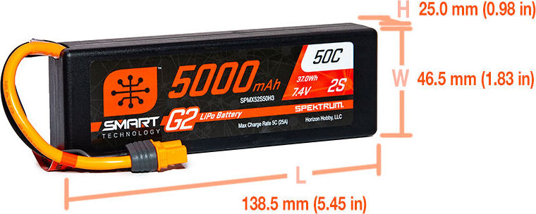 7.4V 5000mAh 2S 50C Smart LiPo G2 Hard Case: IC3