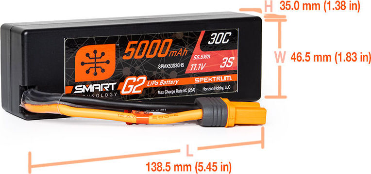 11.1V 5000mAh 3S 30C Smart G2 Hardcase LiPo Battery: IC5