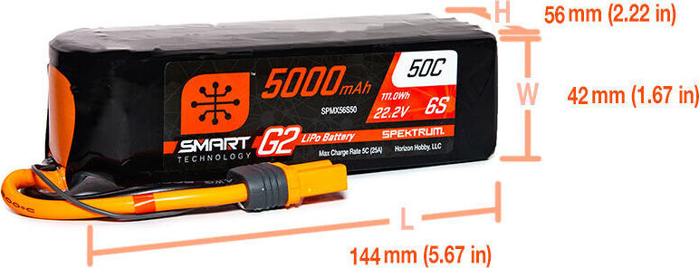 22.2V 5000mAh 6S 50C Smart G2 LiPo Battery: IC5