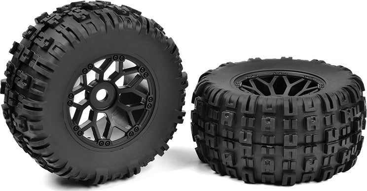 Off-Road 1/8 MT Tires Mud Claw Glued on Black Rims