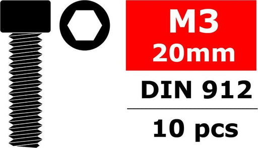 Steel Screws M3 x 20mm, Hex Socket Head, 10pcs