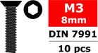 Steel Screws M3 x 8mm, Hex Flat Head, 10pcs