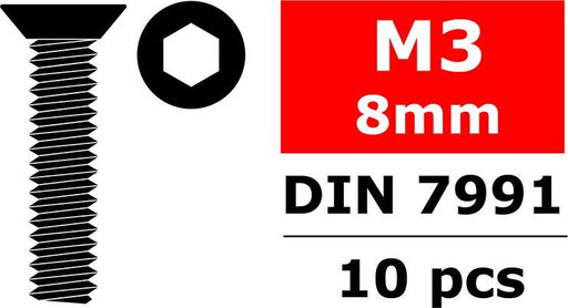Steel Screws M3 x 8mm, Hex Flat Head, 10pcs