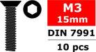 Steel Screws M3 x 15mm, Hex Flat Head, 10pcs