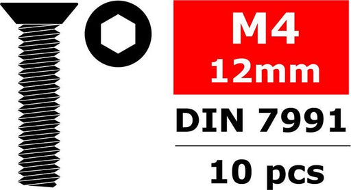 Steel Screws M4 x 12mm, Hex Flat Head, 10pcs