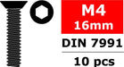 Steel Screws M4 x 16mm, Hex Flat Head, 10pcs