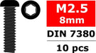 Steel Screws M2.5 x 8mm, Hex Button Head, 10pcs