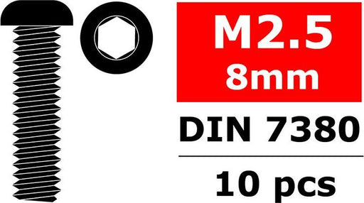 Steel Screws M2.5 x 8mm, Hex Button Head, 10pcs
