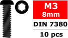 Steel Screws M3 x 8mm, Hex Button Head, 10pcs