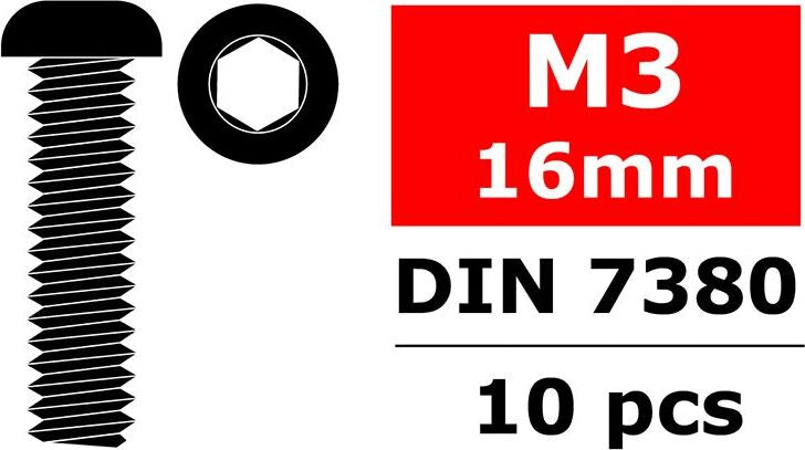 Steel Screws M3 x 16mm, Hex Button Head, 10pcs