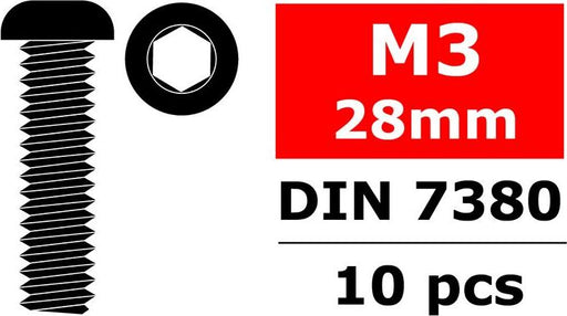 Steel Screws M3 x 28mm, Hex Button Head, 10pcs