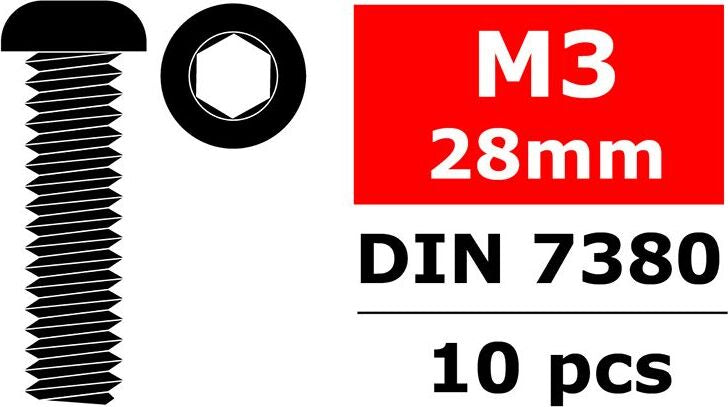 Steel Screws M3 x 28mm, Hex Button Head, 10pcs
