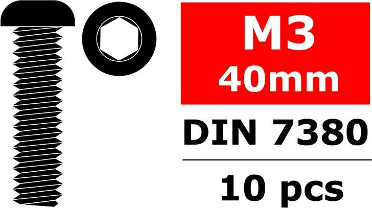 Steel Screws M3 x 40mm, Hex Button Head, 10pcs