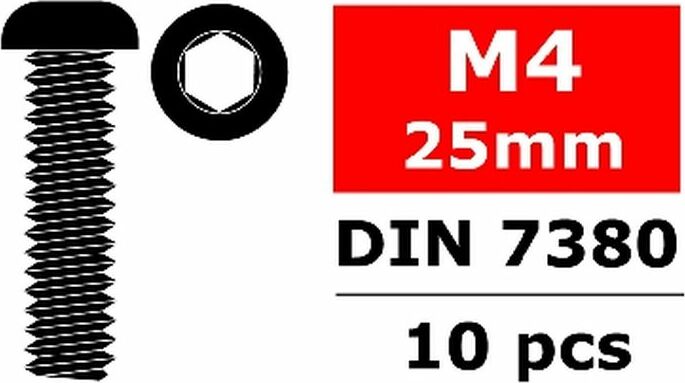 Steel Screws M4 x 25mm - Hex Button Head - 10 pcs