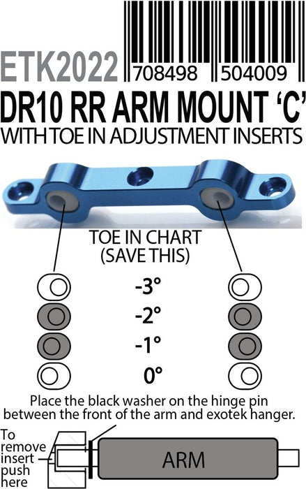 DR10 HD Rear Arm Mount (C) with 0°, -1°, -2°,- 3° Inserts